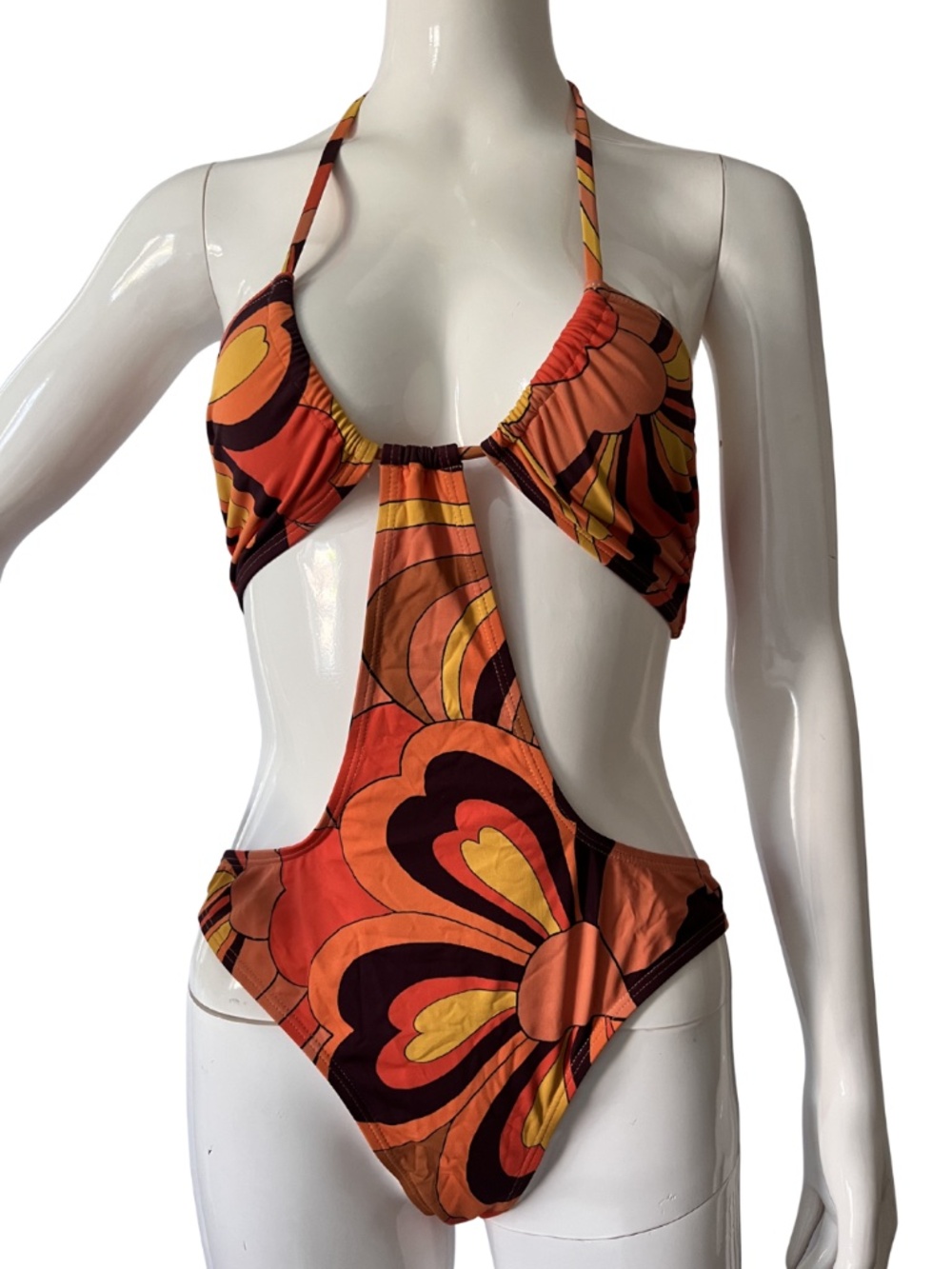 Out From Under Urban Outfitters Marina Printed Cutout One-Piece Swimsuit_size M - Picture 2 of 4
